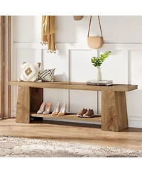 Tribesigns Modern Bedroom Bench with Storage Shelf, Solid Wood Entryway Bench