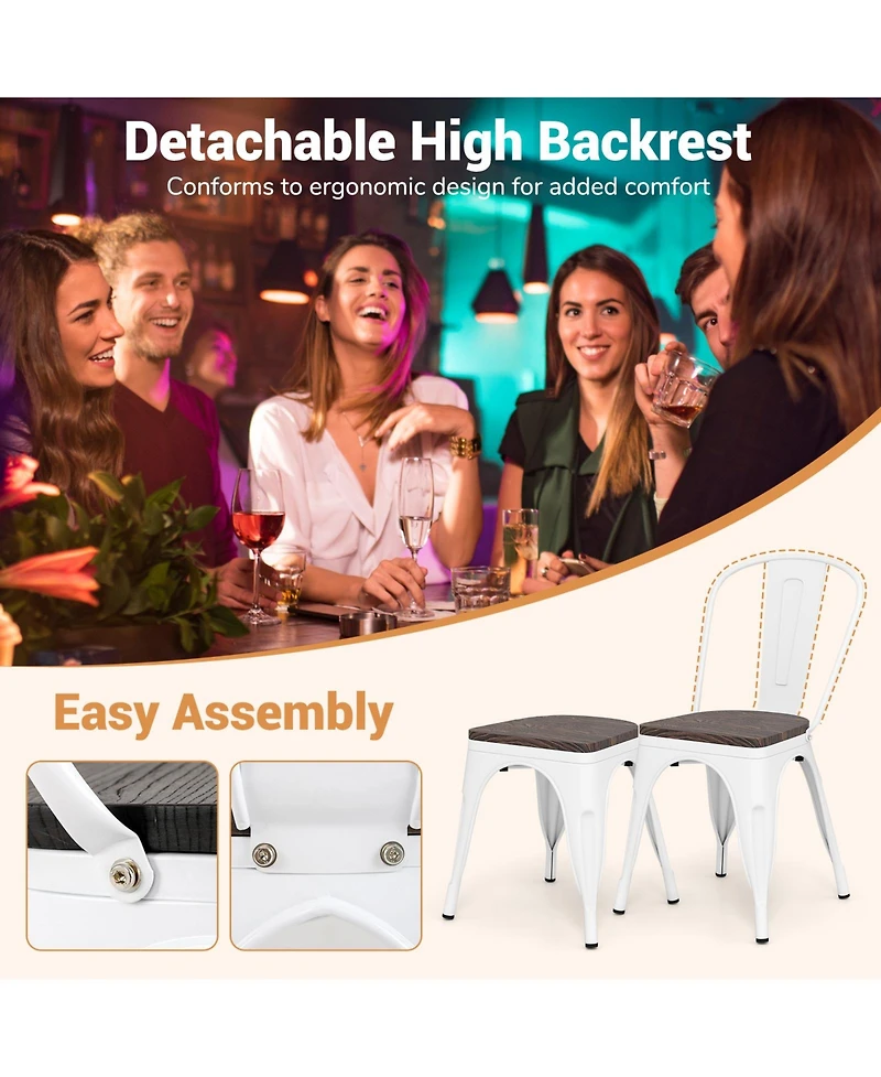Gymax Tolix Style Metal Dining Chairs Set of 4 w/Wood Seat & Removable Backrest