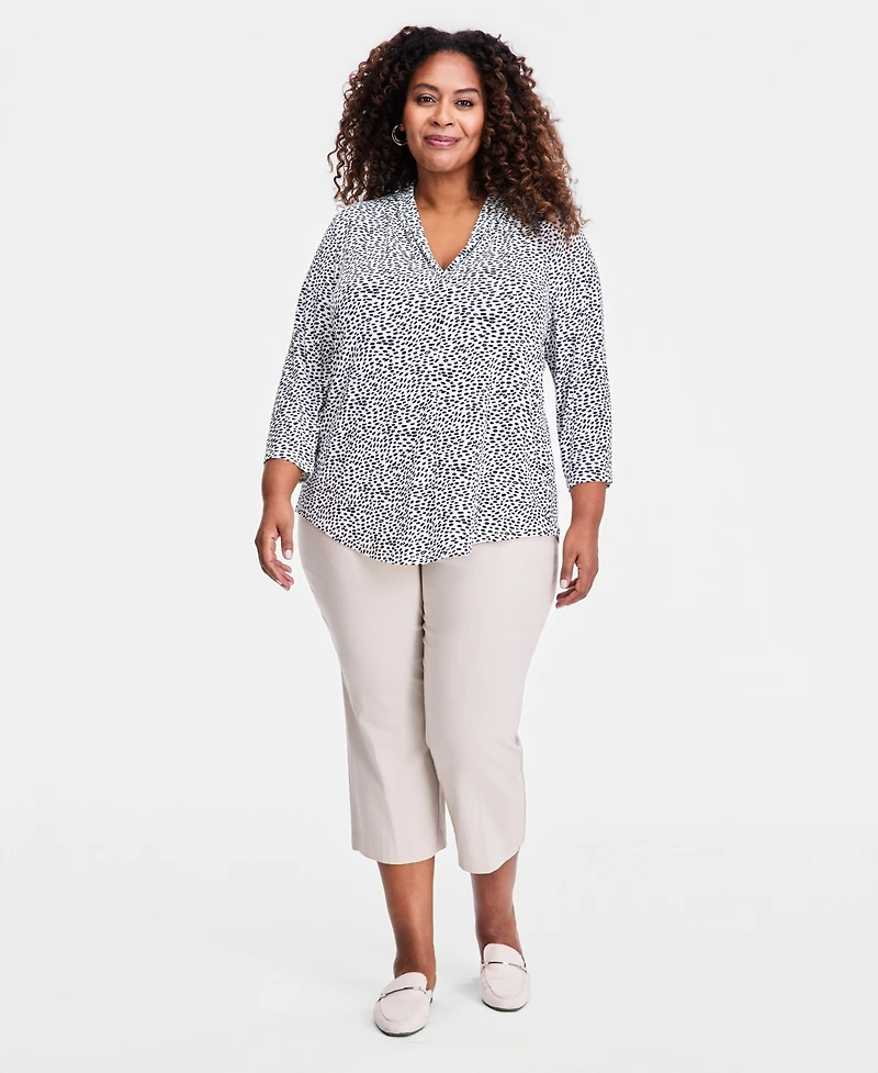 Jm Collection Plus Printed V-Neck 3/4-Sleeve Top, Macy's Exclusive