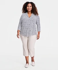Jm Collection Plus Printed V-Neck 3/4-Sleeve Top, Macy's Exclusive