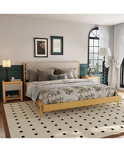 Streamdale Furniture Modern King Bed Frame Set with 2 Wood Nightstands