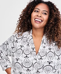Jm Collection Plus Printed V-Neck 3/4-Sleeve Top, Macy's Exclusive