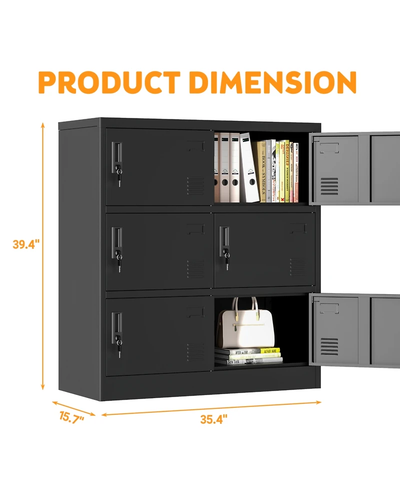 Streamdale 6-Door Employee Storage Locker w/ Card Slot (Black)