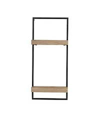 Streamdale Furniture 12x6x27" Iron and Wood Wall Shelf With Two Shelves