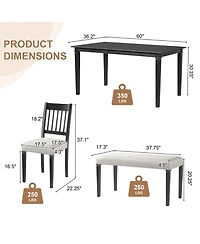 Streamdale Furniture Retro 6-Piece Dining Set: Table, 4 Chairs & Bench