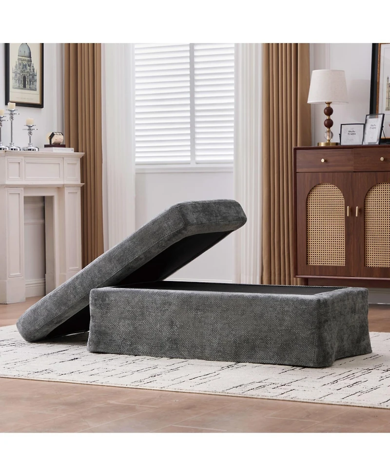 Streamdale Furniture Streamdale 46" Wide Modern Chenille Ottoman with Black Metal Legs,