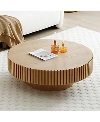 Streamdale Furniture 35.43" Round Wood Coffee Table for Living Room, Modern Handcraft Drum Table.