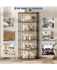 gaomon 6-Tier Wooden Bookshelf, 71" Industrial Tall Bookcase with Metal Frame, Large Open Storage Shelf for Living Room, Bedroom, Office