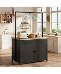 gaomon 42" Kitchen Island with Storage, Heavy Duty Mobile Cart, Solid Wood Countertop, 2-Tier Shelves & 5 Hooks, for Small Spaces