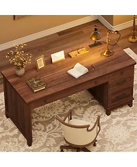gaomon 53.5" Farmhouse Executive Desk with File Drawers, Charging Station, Computer Storage, Home Office Writing Table