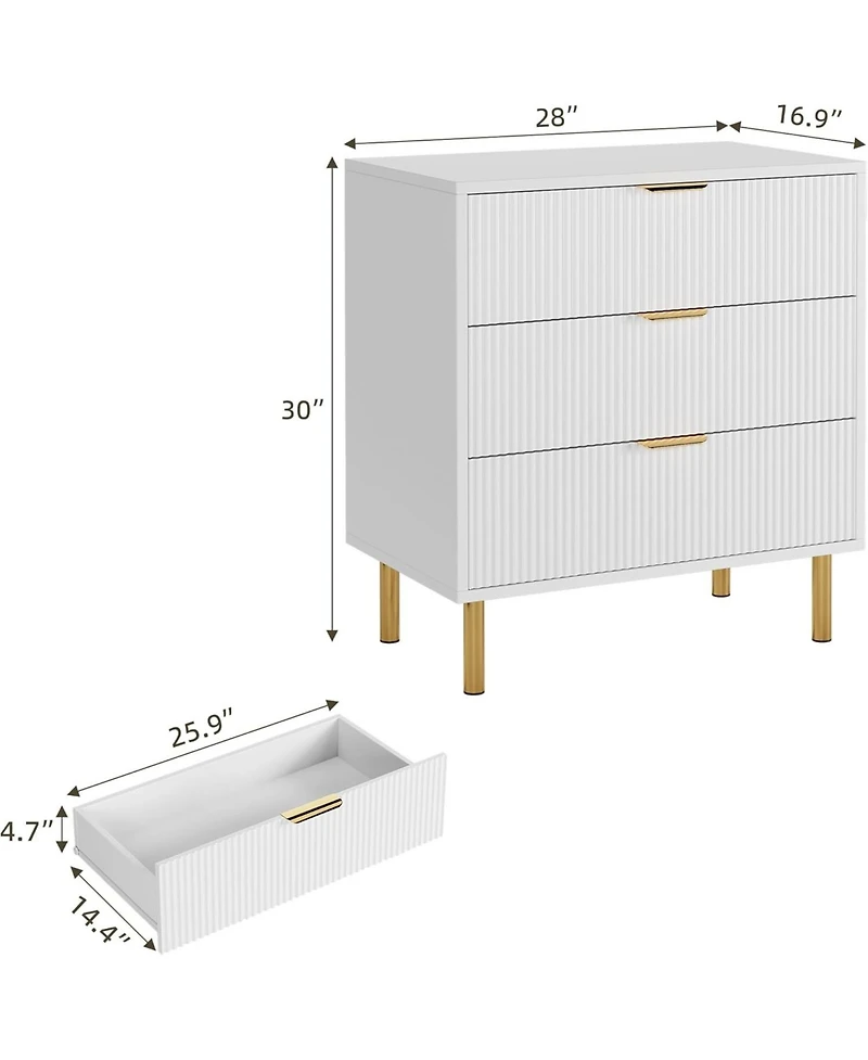 Gaomon Modern 3 Drawer Dresser for Bedroom, Wood Chest with Gold Handle and Large Drawers Living Room, Hallway, Entryway