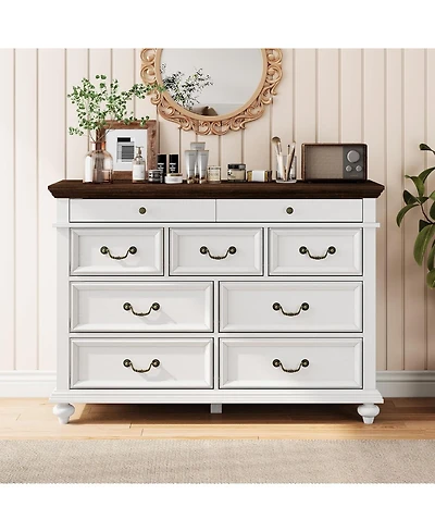Gaomon 9-drawer rustic dresser, 47" wide with vintage metal handles, perfect for bedroom, closet, or living room storage.