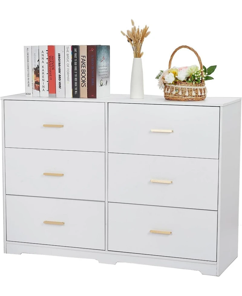 Gaomon 6-Drawer Dresser – Modern Wooden Chest with Metal Handles, Perfect Organizer for Bedroom, Closet, or Living Room.