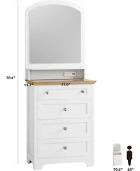 gaomon White Dresser with Mirror, 4 Drawer Storage Cabinet with Crystal Knobs for Bedroom, Living Room, Entryway