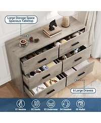 Gaomon 6-Drawer Dresser – Modern Wooden Chest with Metal Handles, Perfect Organizer for Bedroom, Closet, or Living Room.