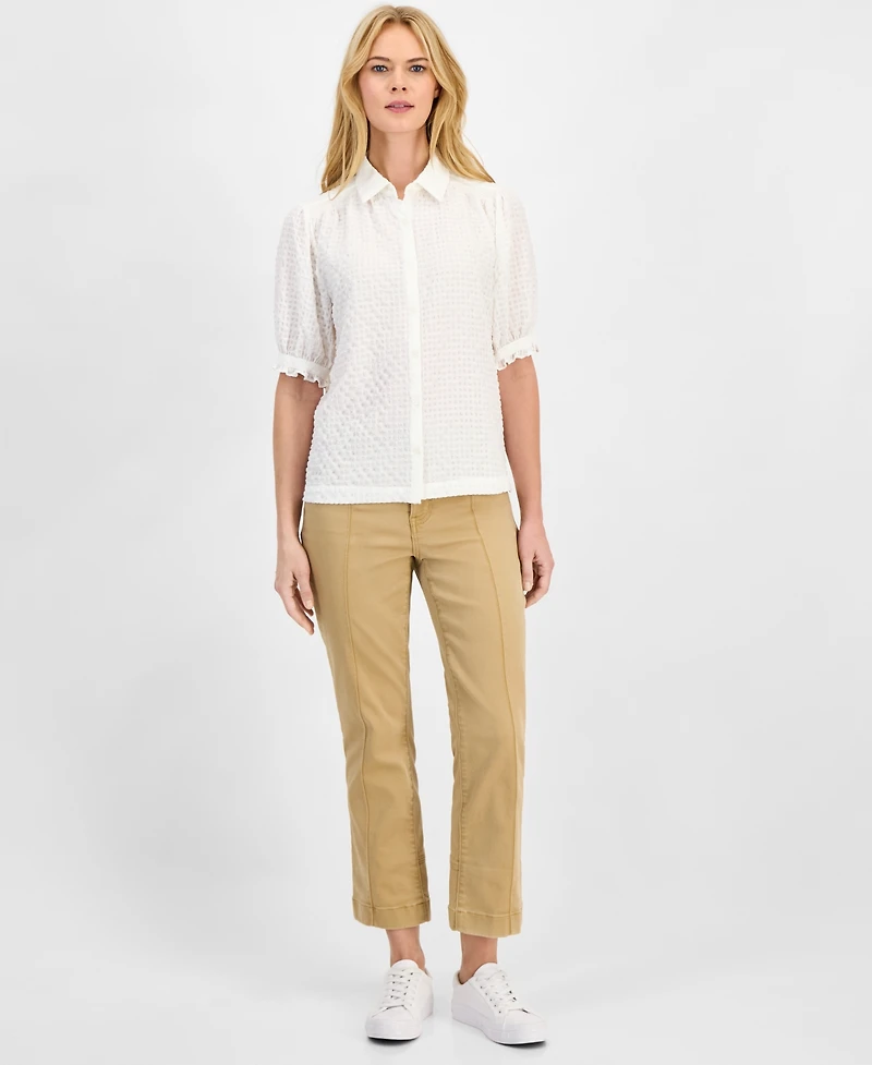 Nautica Women's Checked Short-Sleeve Smocked Blouse