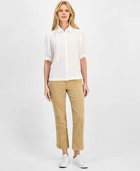 Nautica Women's Checked Short-Sleeve Smocked Blouse