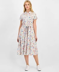 Nautica Jeans Women's Belagio Floral Belted Shirt Dress