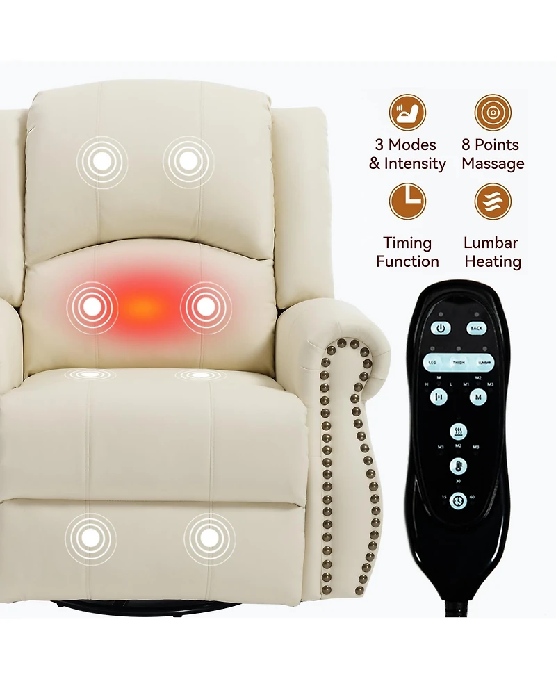 Boyel Living Faux Leather Recliner Chair Rocker Swivel Manual with Heat & Massage