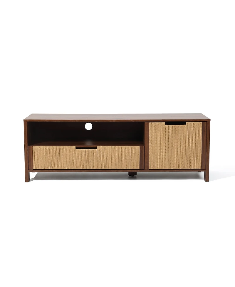 LuxenHome Walnut Finish Mdf Wood with Rope Front Tv Console with Storage