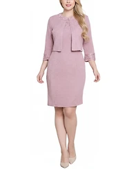 Ny Collection Women's Two Piece Novelty Knit and Lace Dress Set