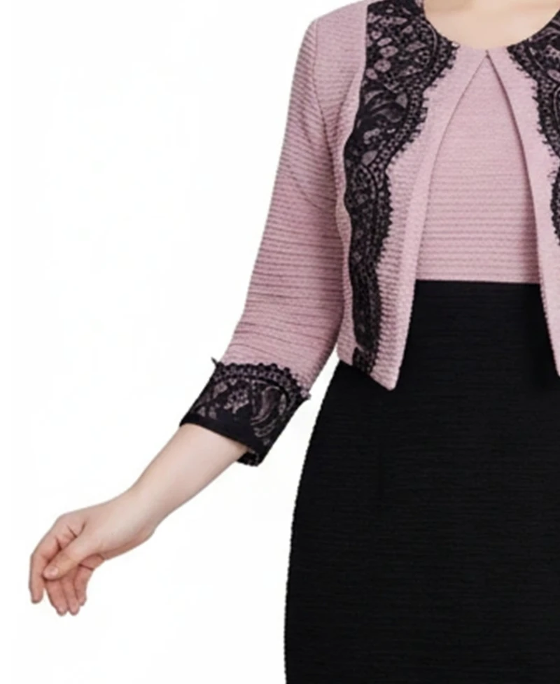Ny Collection Women's Lace-Detail 2 Piece Textured Knit Dress Set