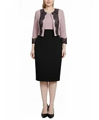 Ny Collection Womens Lace Detail 2 Piece Textured Knit Dress Set