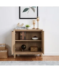 Lovmor 1 Pc. Natural Wood Fluted Design with Brass Handles Accent Cabinet