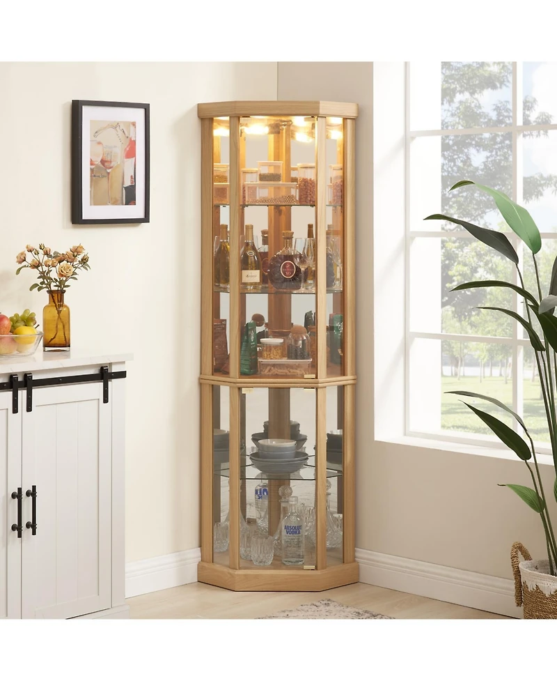 Streamdale Furniture Lighted Corner Curio Cabinet - Light Oak
