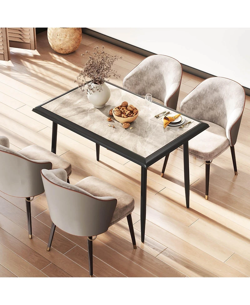 Costway 44" Rectangular Kitchen Table with Metal Frame Faux Marble Tabletop Dining Table