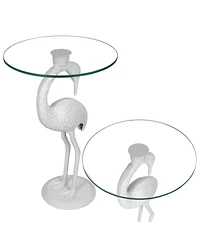 Jonathan Y Blanche 25" Classic Mid-Century Glass Top Flamingo End Table
