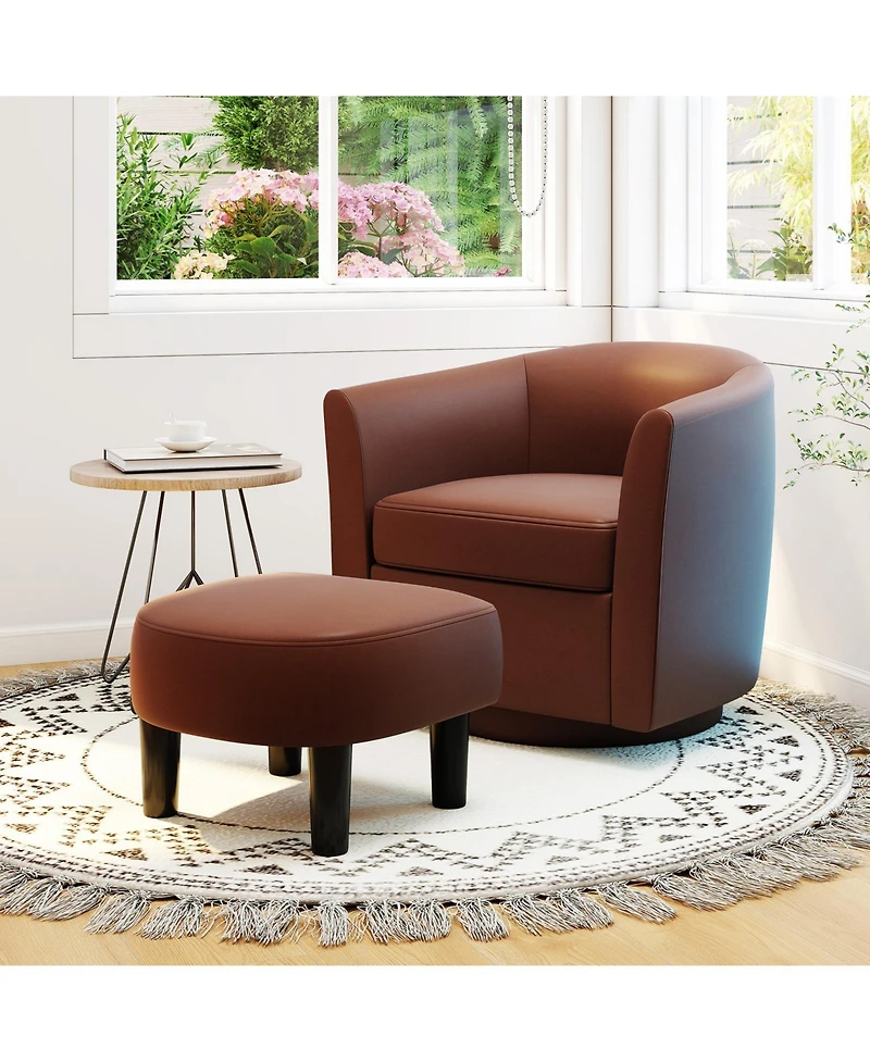 Swivel Barrel Chair with Ottoman Footrest Curved Backrest & Armrests Living Room