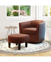 Swivel Barrel Chair with Ottoman Footrest Curved Backrest & Armrests Living Room