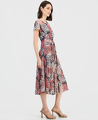 Robbie Bee Women's Short-Sleeve Tie-Front Midi Dress