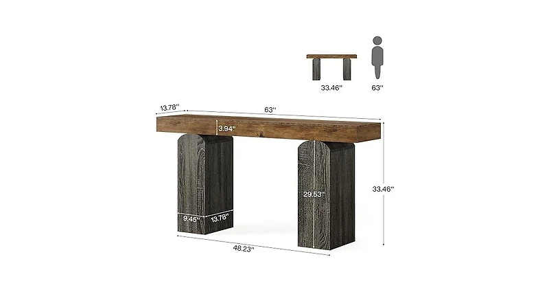 Tribesigns 63" Long Entryway Table, Farmhouse Console Table with 2 Arched Pedestal Legs