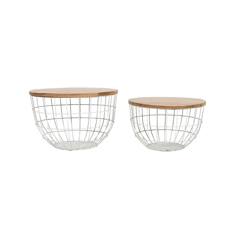 Jofran Rondo Nested Storage Solid Wood and Metal Basket Coffee Tables (Set of 2)