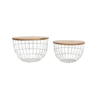 Jofran Rondo Nested Storage Solid Wood and Metal Basket Coffee Tables (Set of 2)