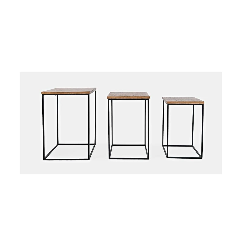 Jofran Brody Square Modern Rustic Solid Wood and Metal Nesting End Tables