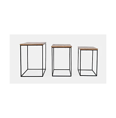 Jofran Brody Square Modern Rustic Solid Wood and Metal Nesting End Tables