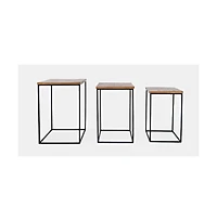 Jofran Brody Square Modern Rustic Solid Wood and Metal Nesting End Tables
