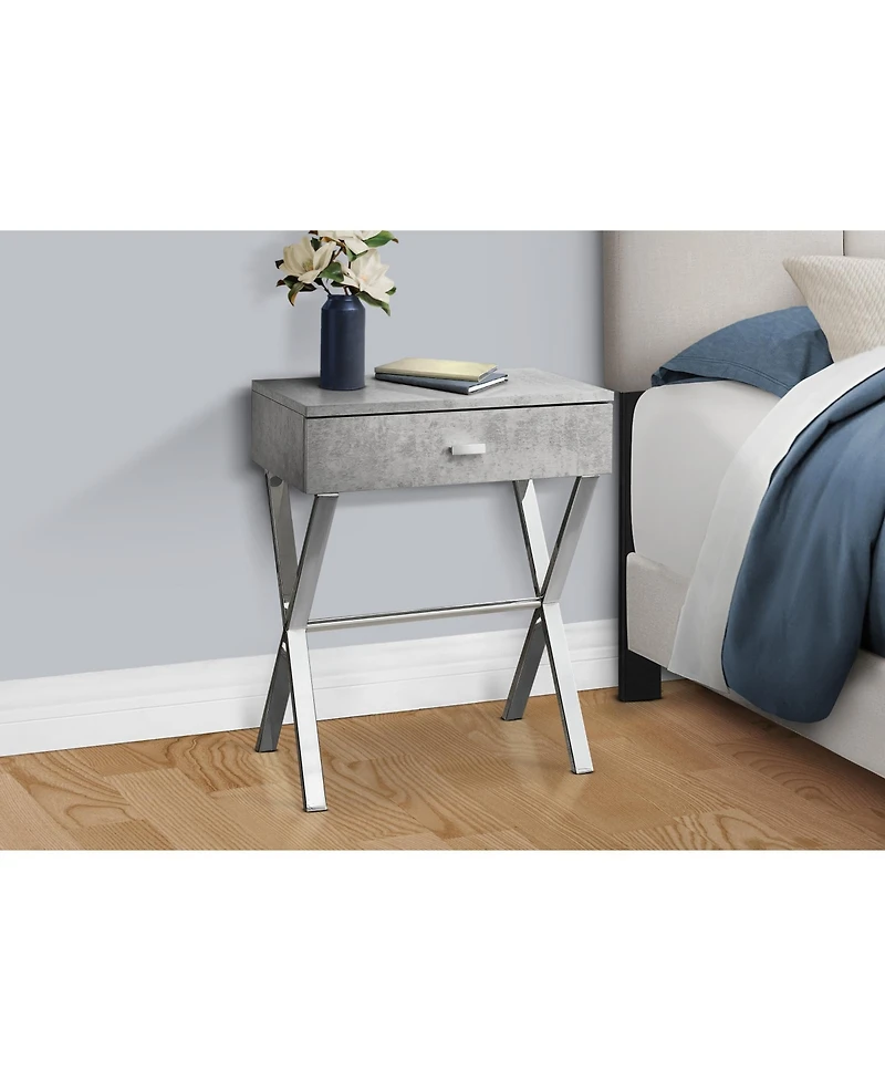 Lovmor Accent Table, Side, End, Nightstand, Lamp, Storage Drawer, Living Room, Bedroom, Grey Laminate, Chrome Metal, Contemporary