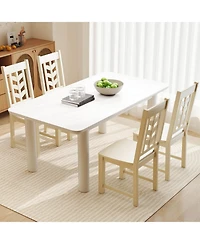 Costway Dining Chair with Rubber Wood Frame & Leaf-shape High Back for Kitchen