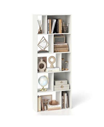 Costway 63" Tall Floor Standing Open Bookshelf with 10 Cubbies 5 Back Anti-falling Panels