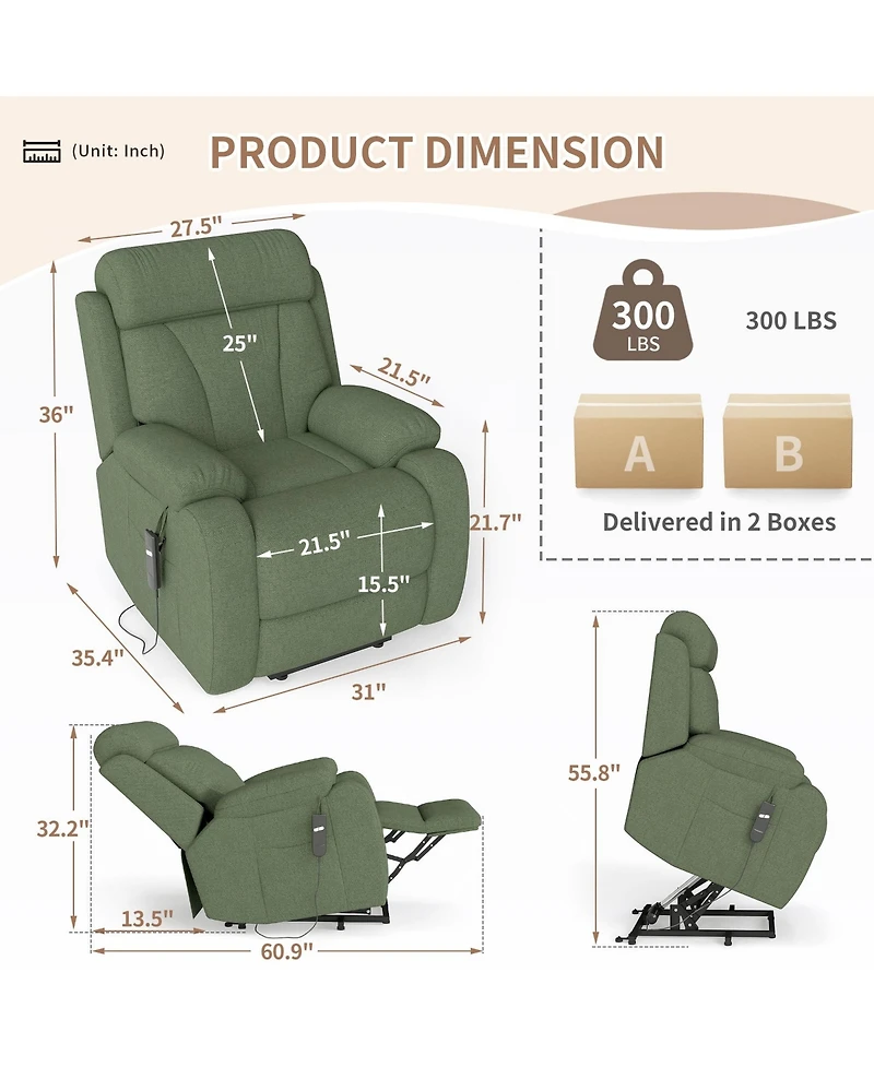 Boyel Living Power Lift Recliner for Elderly, Heavy Duty Lift Chair Recliners for Small Spaces, Electric Recliner Chairs