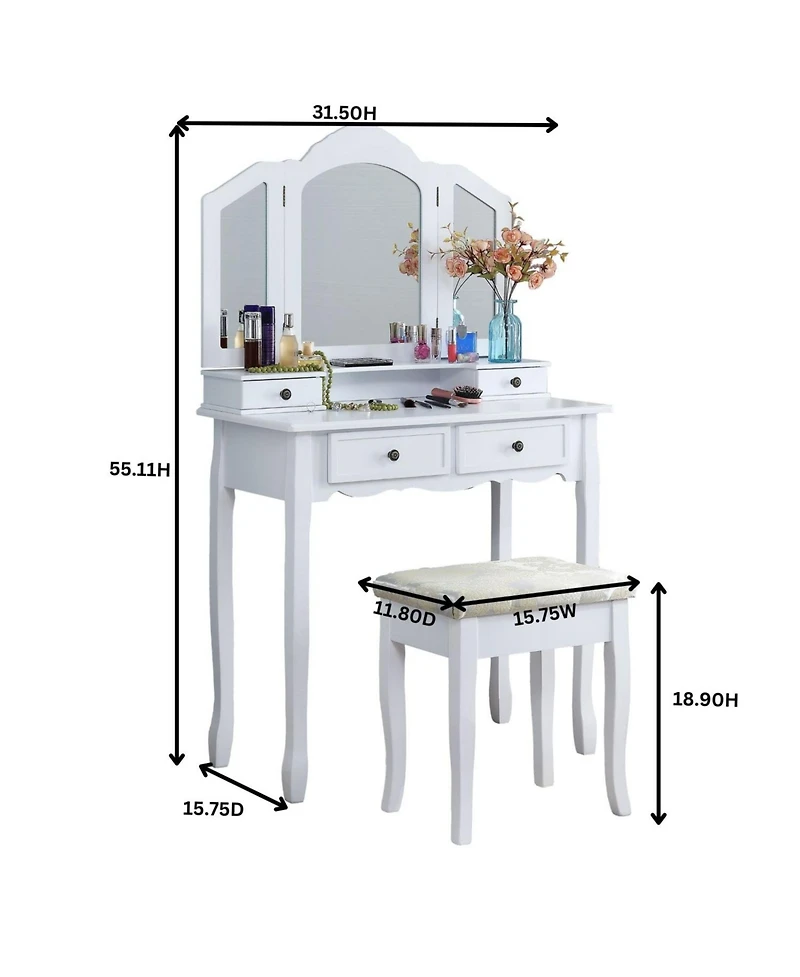Streamdale Furniture Sanlo Wooden Vanity Make Up Table and Stool Set