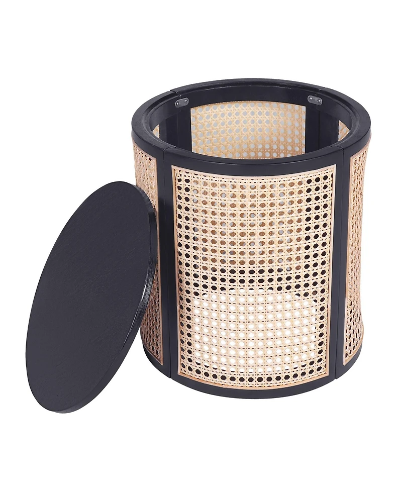 Boyel Living 15.70" Round End Table, Hollow Woven Side Table, Small Rubber Wood Nightstand