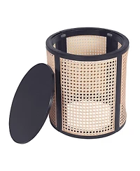 Boyel Living 15.70" Round End Table, Hollow Woven Side Table, Small Rubber Wood Nightstand