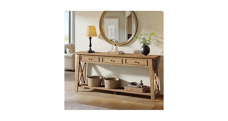 Tribesigns Console Table with 3 Storage Drawers, 70.87 Inches Extra Long Sofa Table Behind Couch with Bottom Shelf