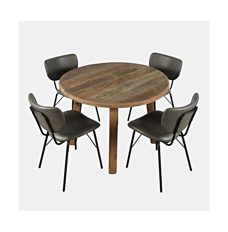 Jofran Five Piece Round Rustic Reclaimed Solid Wood Round Dining Set