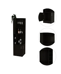Lovmor Corner Cabinet with 2 Doors 8 Bottle Cubbies 2 Shelves and 12 Wine Glass Rack